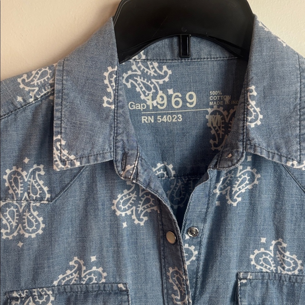 GAP | Light Blue Patterned Button Down Shirt Dress - image 3